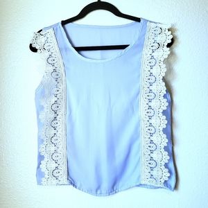 LACE Sheer sleeveless top skyblue size Small S